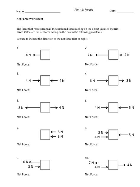Net Force Worksheet With Answers